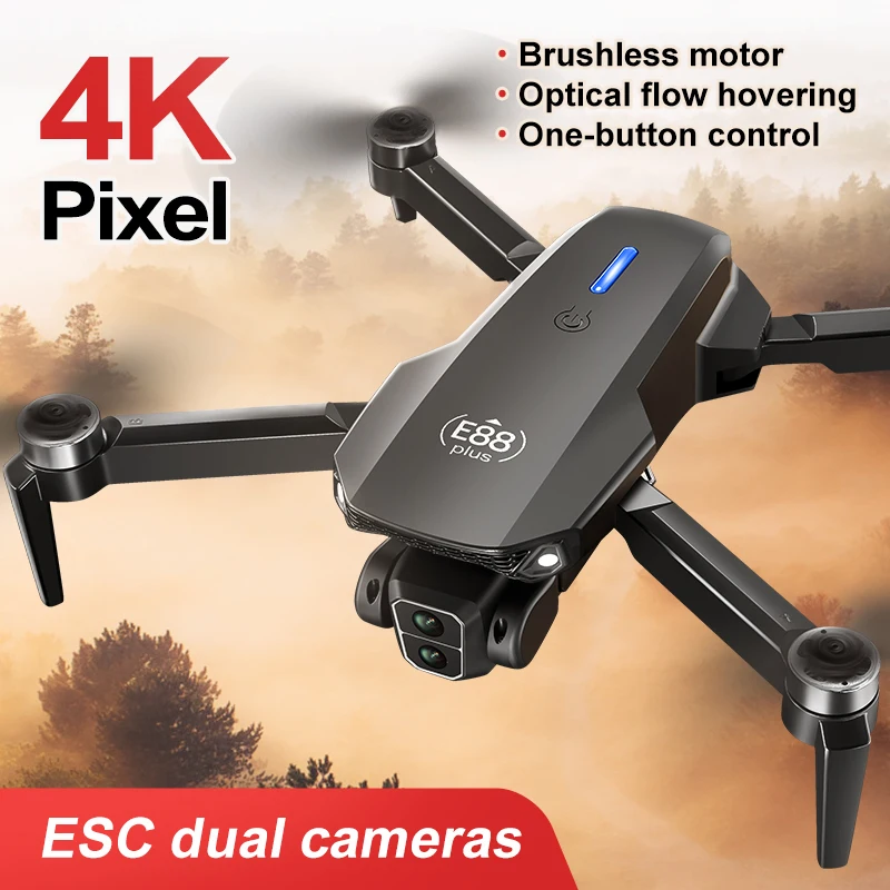 โดรนโดรน E88 Plus ใหม่: 90 °   - Drone Camera 4K บทวิจารณ์และราคา